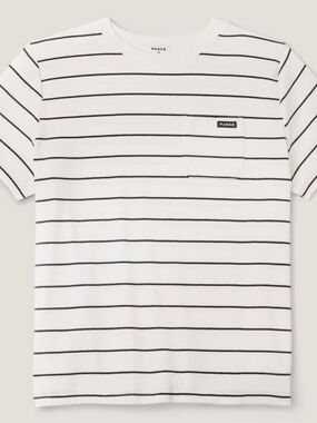 S - Women's Short Sleeve Crewneck Pocket T-Shirt - Parke Navy Blue Striped